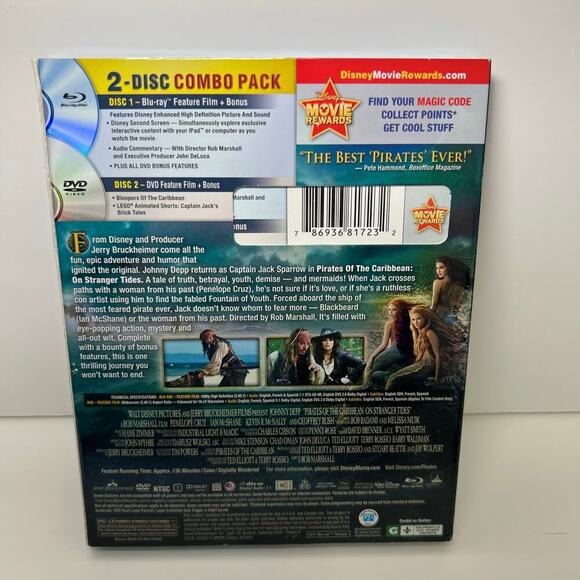 Disney‎ Pirates of Caribbean on Stranger Tides Blu Ray DVD 2 Disc Combo Pre Own - Picture 2 of 8